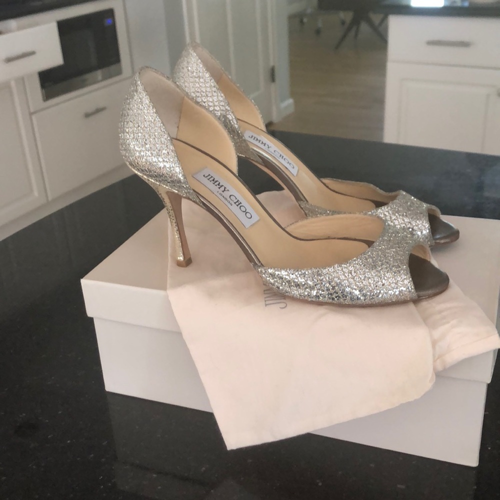 Jimmy Choo Logan D’Orsay Glitter Heels.